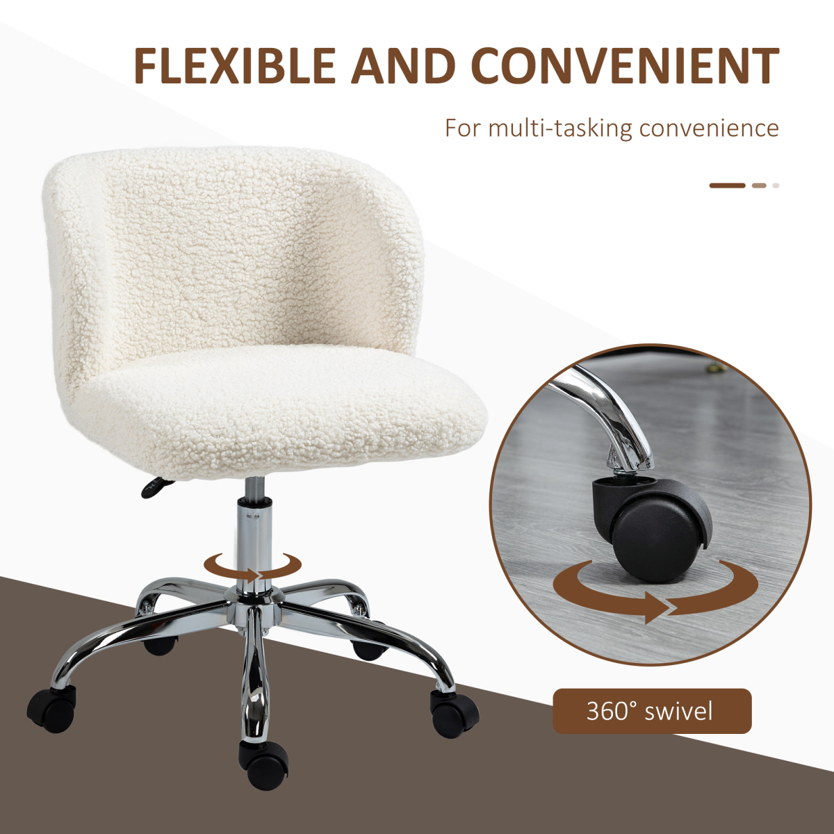 Stylish White Swivel Office Chair with Adjustable Height & Mobility