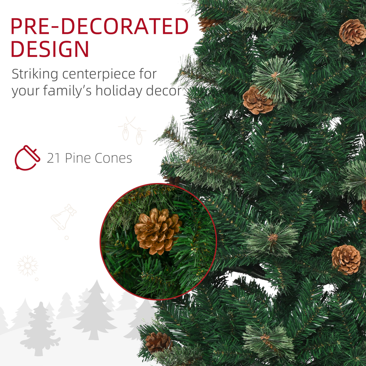 5.5ft Slim Artificial Christmas Tree with Pine Cones - Easy Setup (HOMCOM)