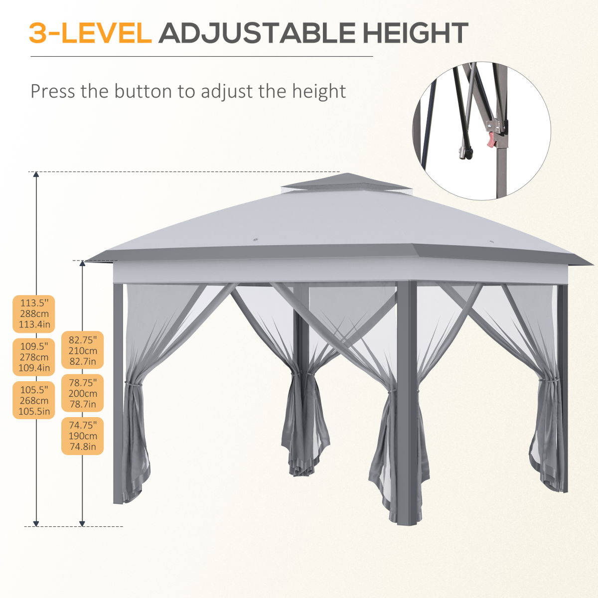 Three-Height Pop-Up Gazebo with 116 sq ft Shade & Carry Bag
