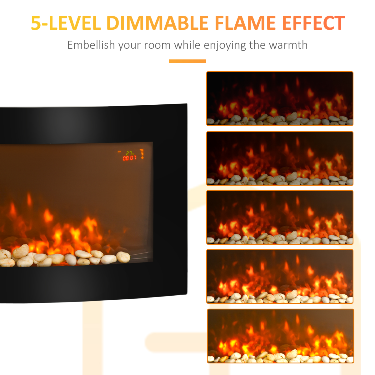 Elegant Wall-Mounted Electric Fireplace with LED Flames & Heater