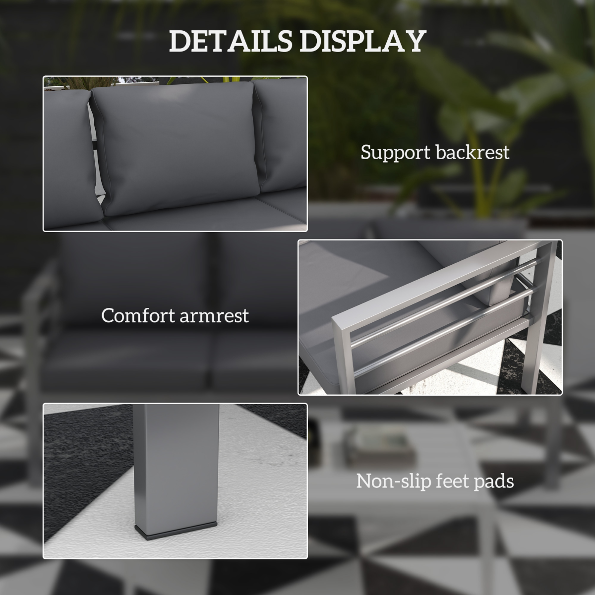 3-Seater Aluminium Garden Bench with Cushions - Grey