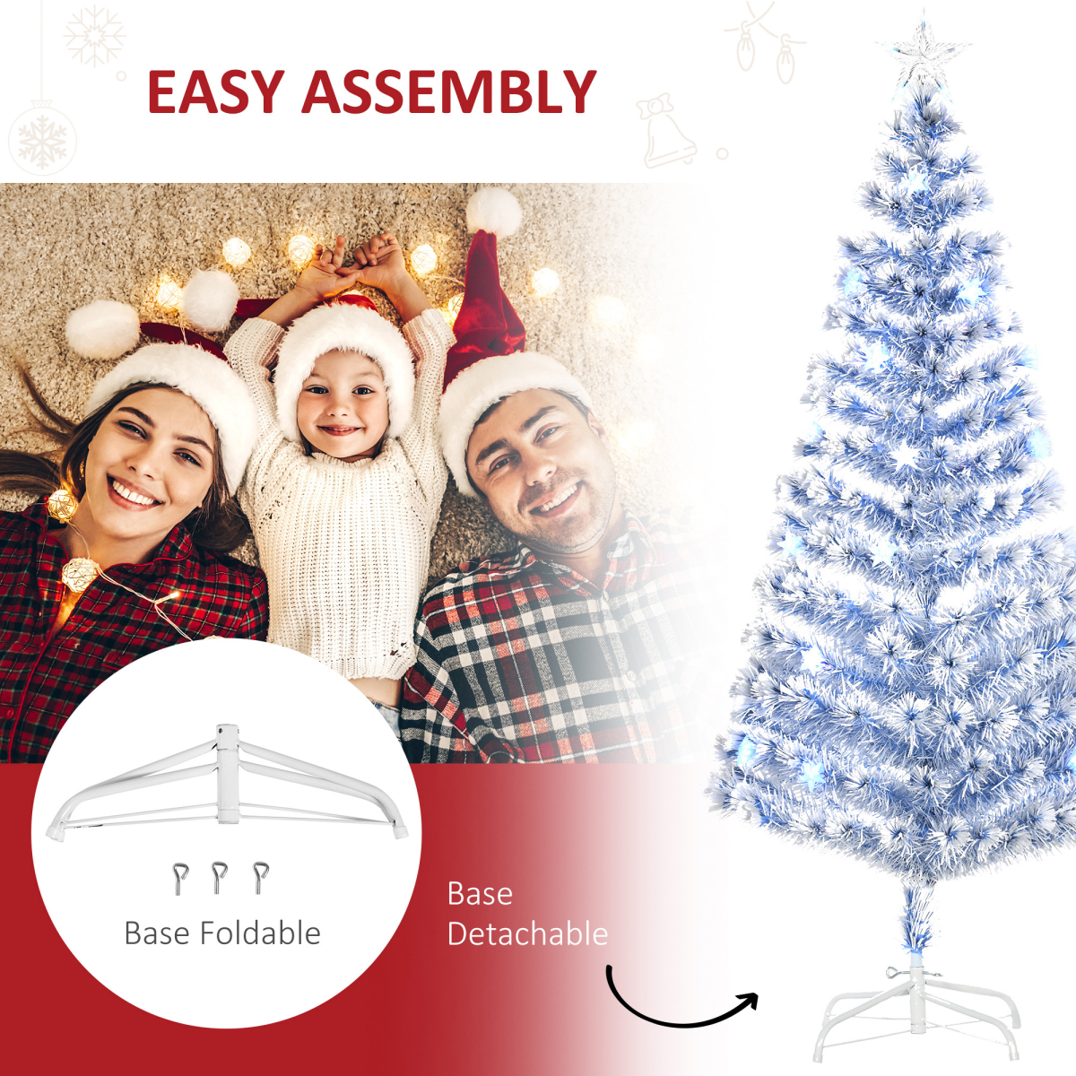 HOMCOM Fibre Optic Christmas Tree - 26 LEDs, White/Blue, Foldable