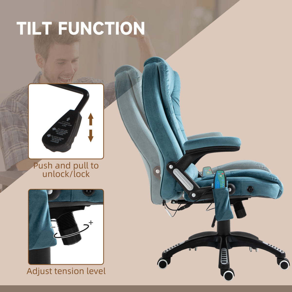 Ultimate Comfort Executive Reclining Chair with Massage & Heating - Blue