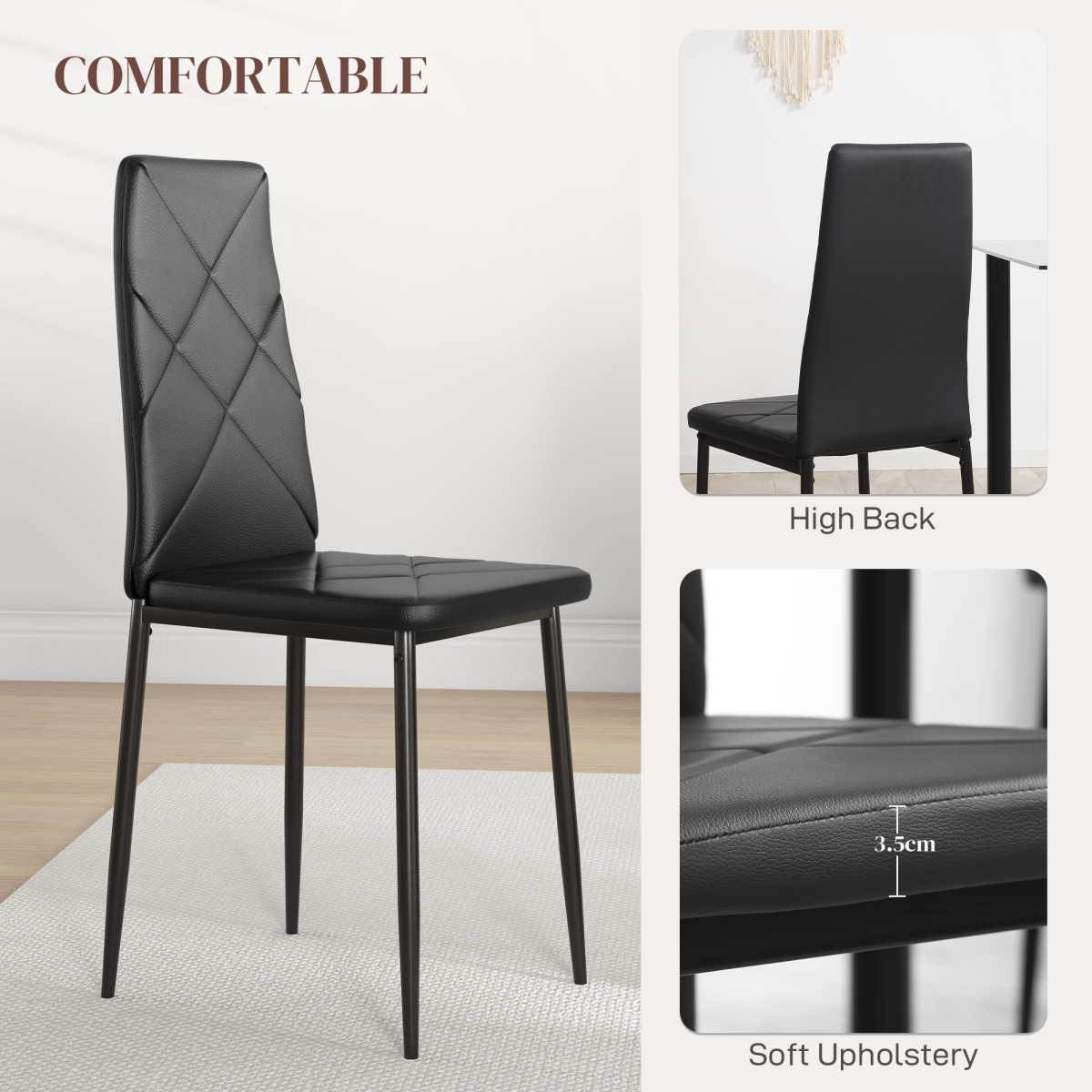 Set of 6 Stylish Black Faux Leather Dining Chairs for Ultimate Comfort