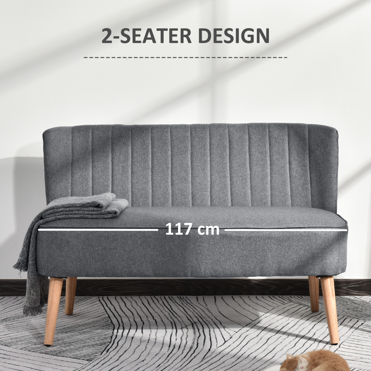Modern Grey Linen Loveseat - Padded, Wood-Legged Comfort
