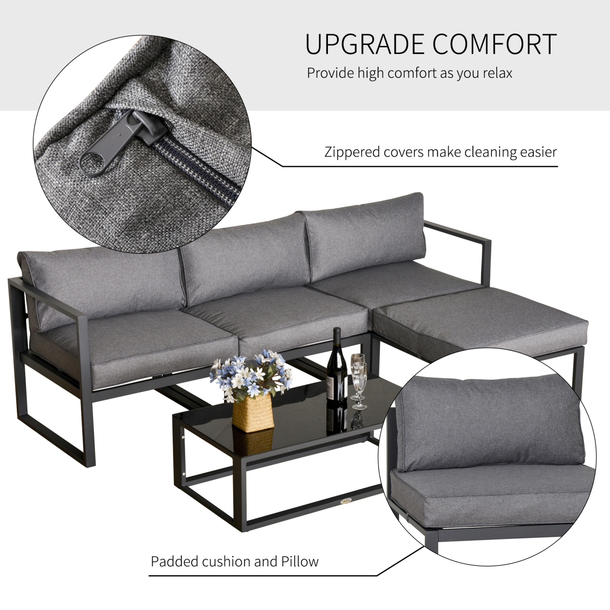 5-Piece Outdoor Patio Set with Cushions & Tempered Glass Table