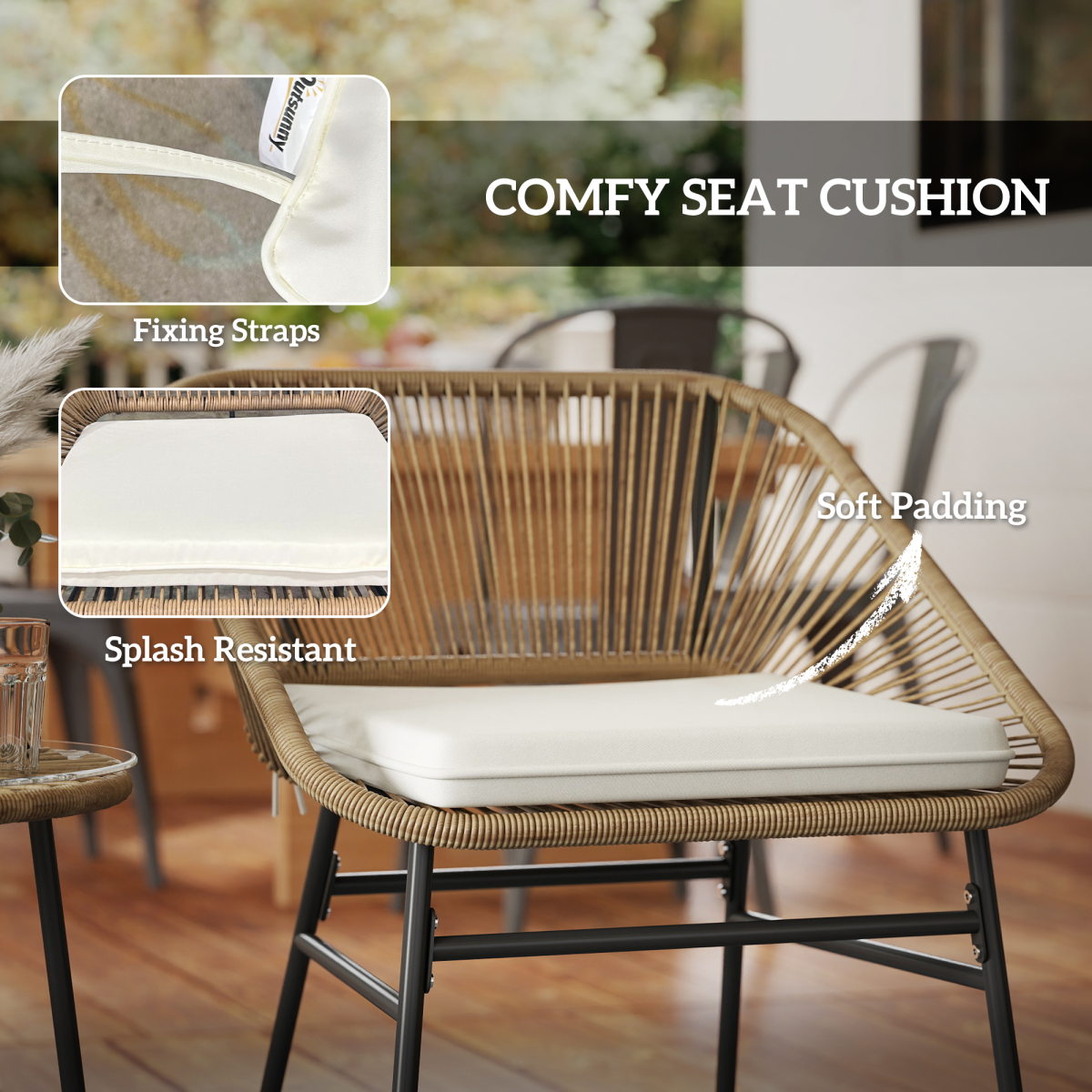 Rattan Bistro Set for Small Balconies Cushioned, Weatherproof