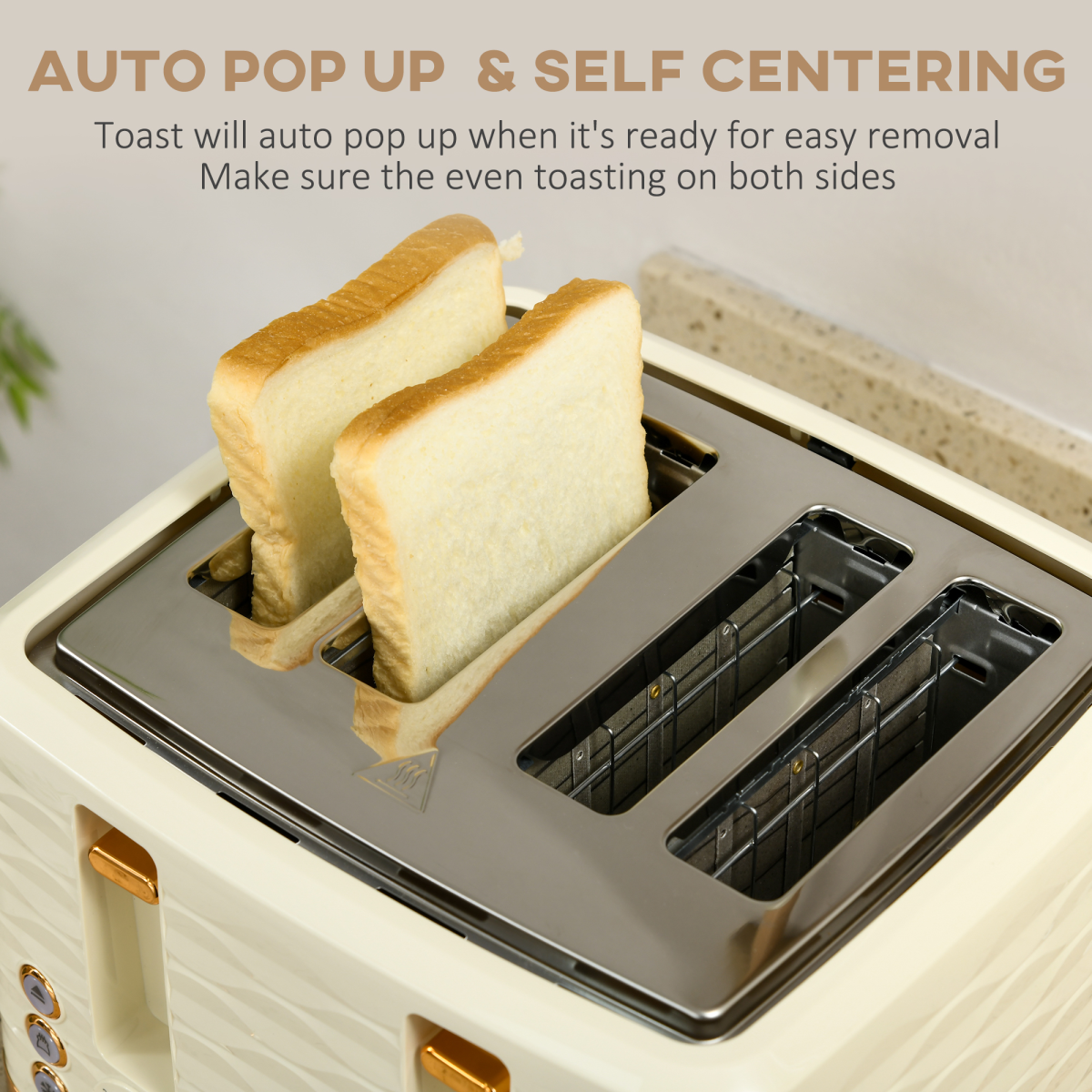 Chic 1.7L Rapid Boil Kettle & 4-Slice Toaster Set - Beige Elegance