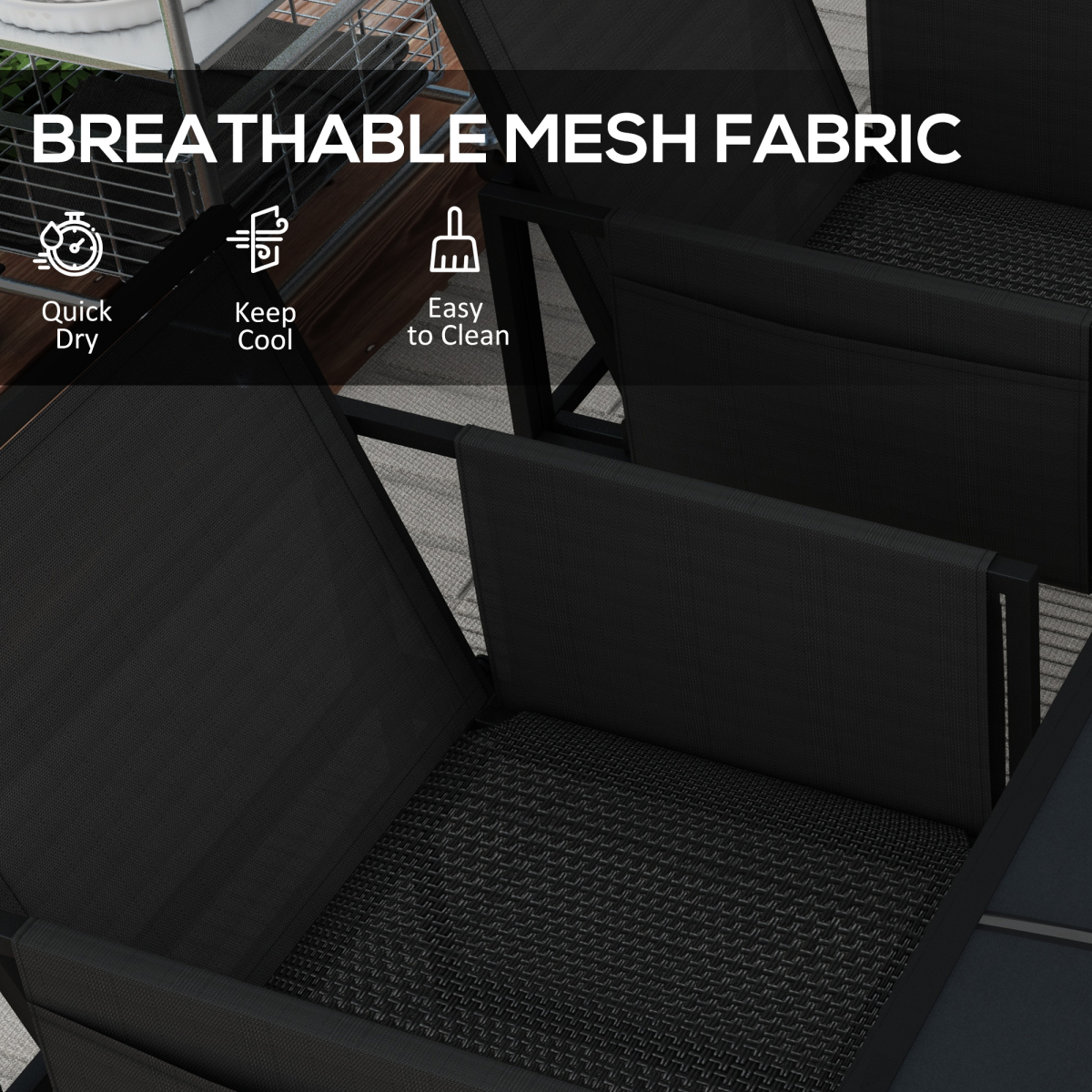 4-Seater Outdoor Dining Set with Adjustable Backrests for Garden