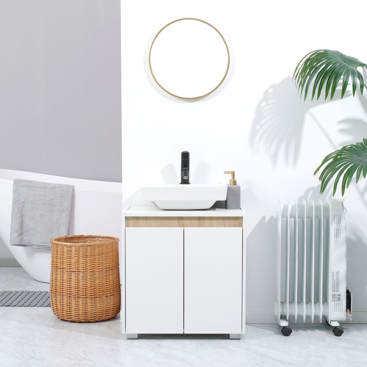 White Floor-Standing Under-Sink Cabinet with Double Doors
