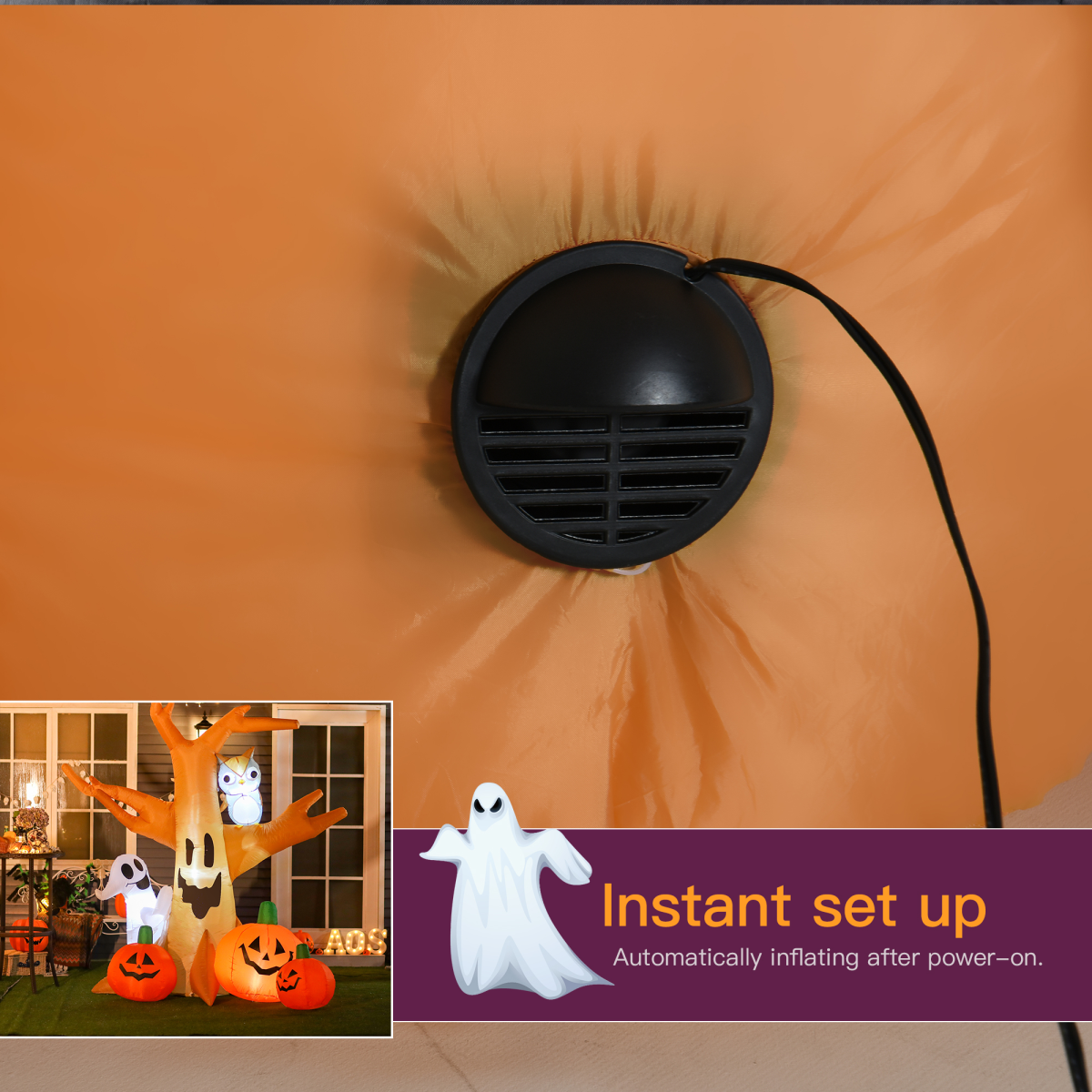 240cm Halloween Inflatable: Scary Tree with Ghost, 3 Pumpkins, Owl & 4 LEDs