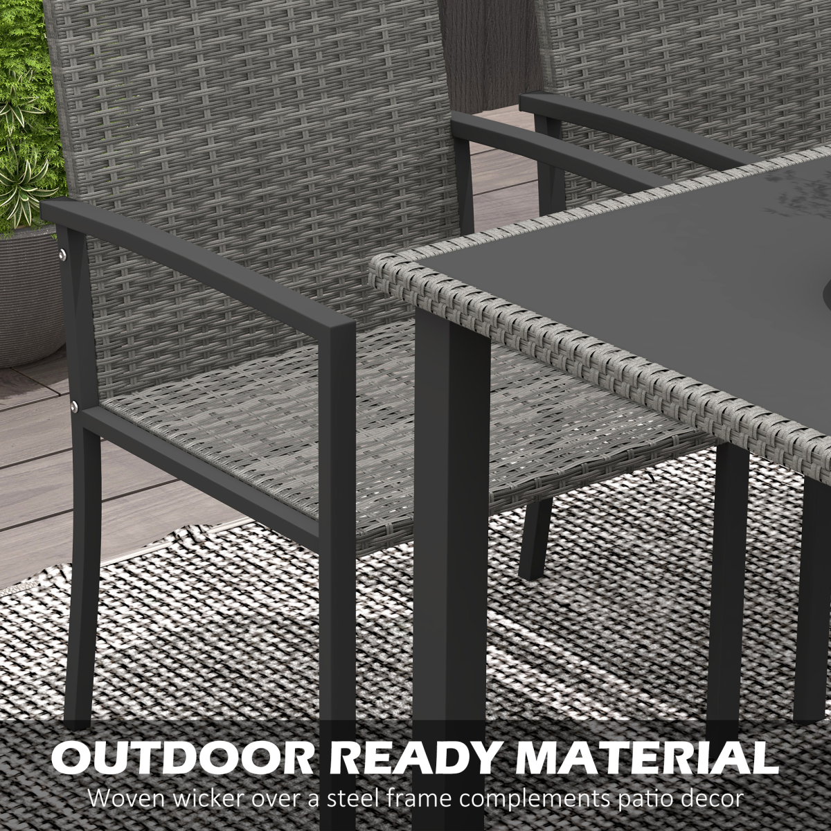 4-Seat Rattan Garden Set with Glass Table - Grey