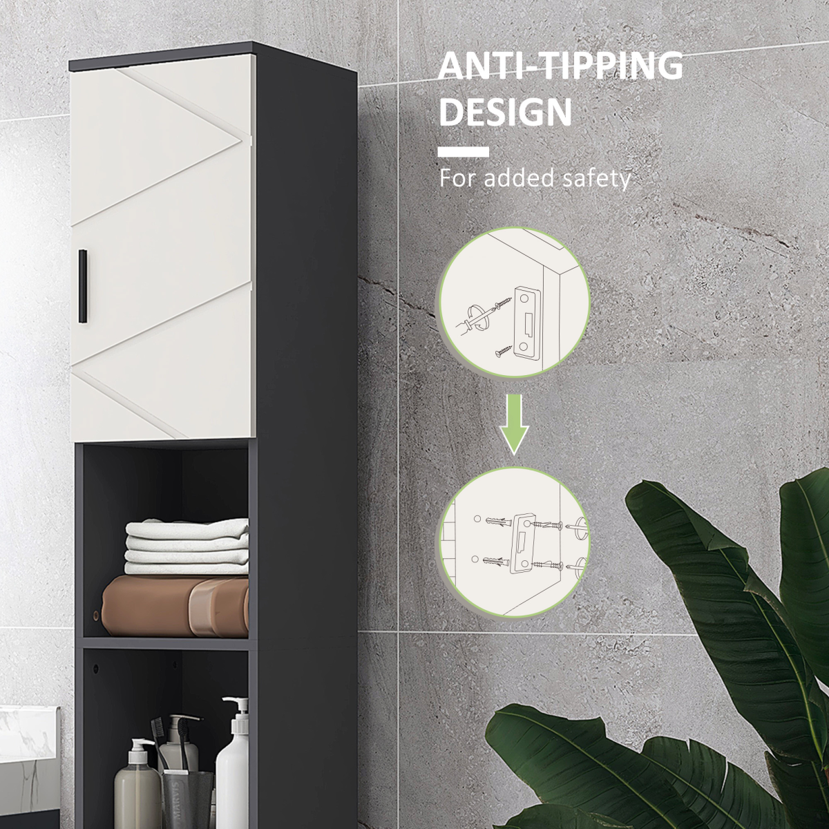 Kleankin Slim Tall Bathroom Storage Cabinet with Soft-Close Doors - Space Saver!