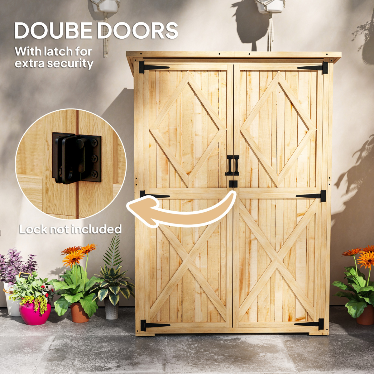 Wood Tool Cabinet with Double Doors - Natural Finish