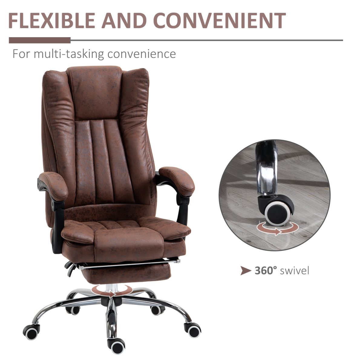 Executive Office Chair with Footrest and Armrests - Brown