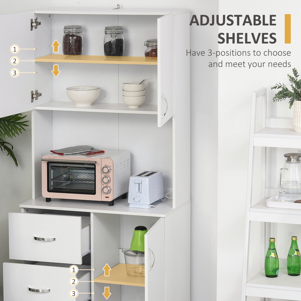Versatile White Wooden Kitchen Storage Cabinet - Stylish Organizer & Larder