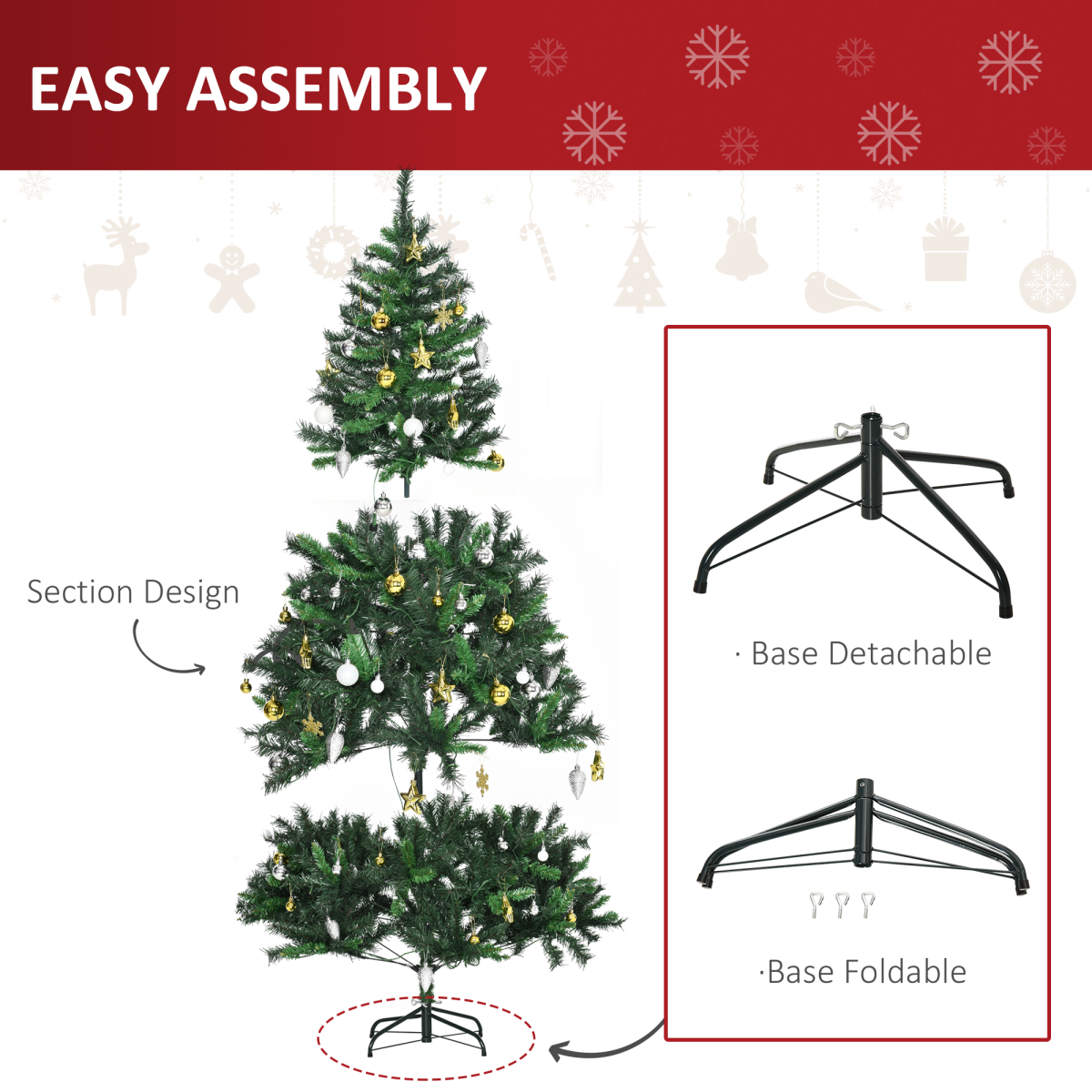 1.8m Pre-Lit Artificial Christmas Tree with 200 LEDs, Decorative Balls & Stand