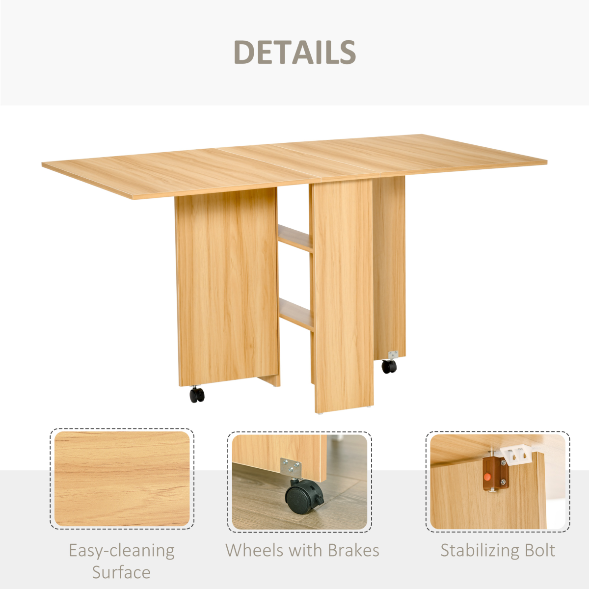 Space-Saving Foldable Dining Table with Convenient Storage Shelves