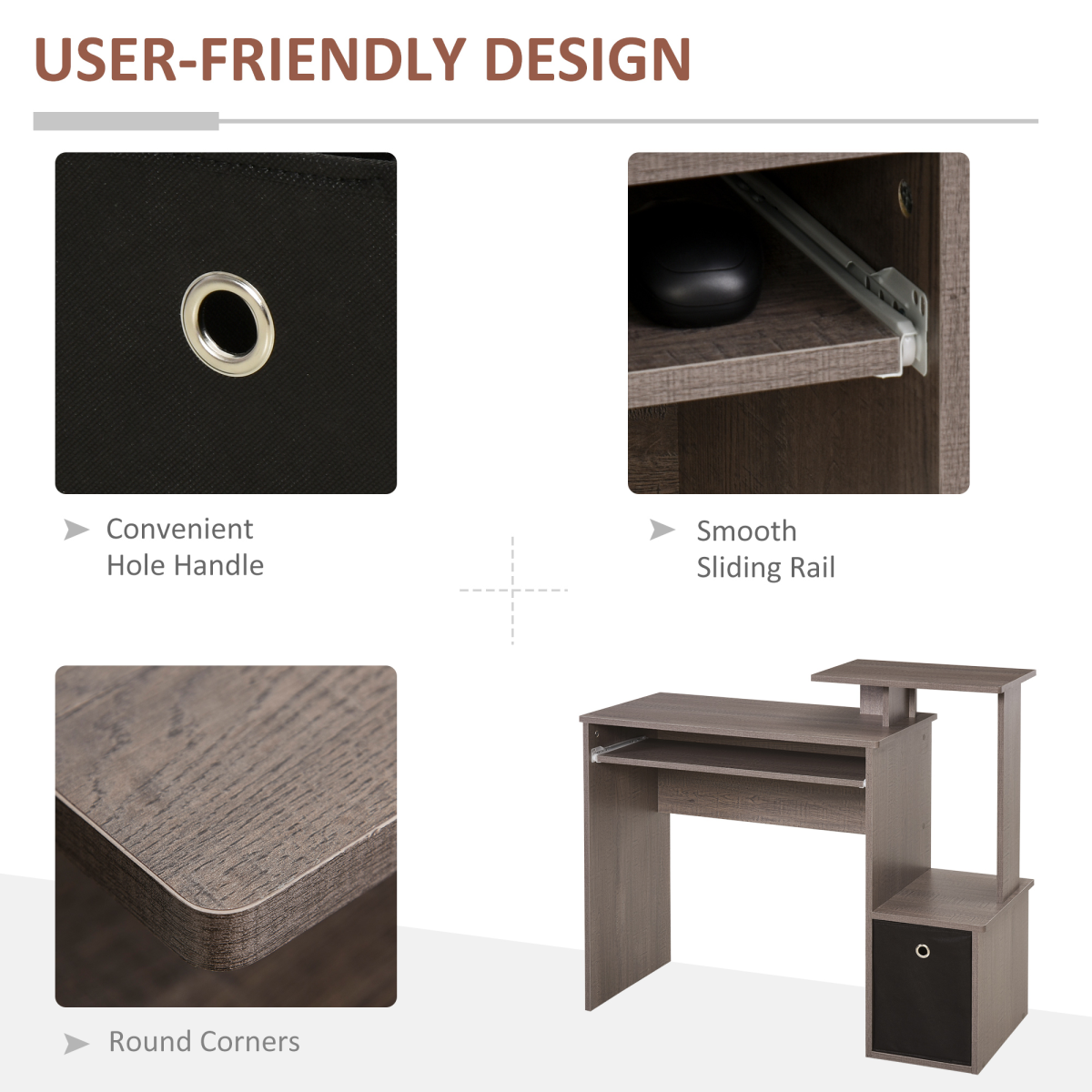Chic Grey Computer Desk with Sliding Tray & Stylish Storage Solutions