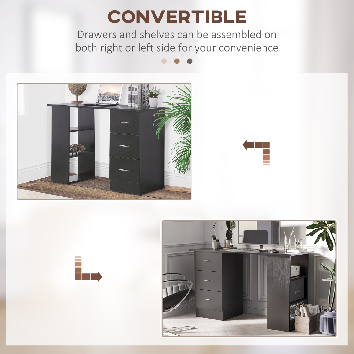 Versatile 120cm Computer Desk with 3 Shelves & Drawers - Classic Black Design