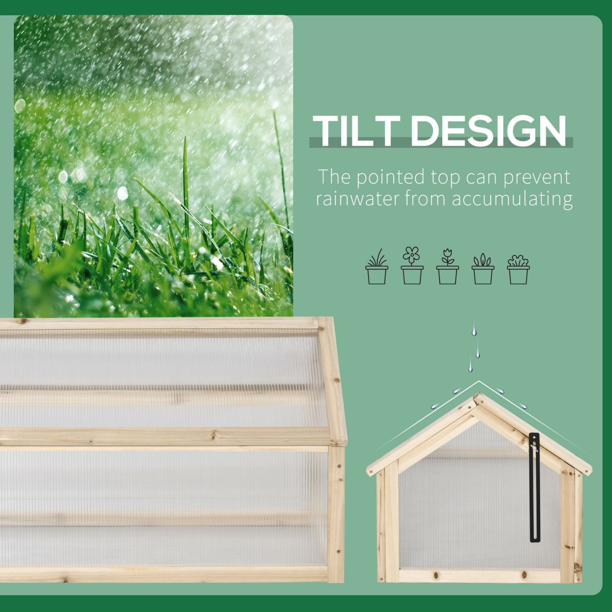 Wooden Cold Frame Greenhouse 90x52 cm with Polycarbonate Panels