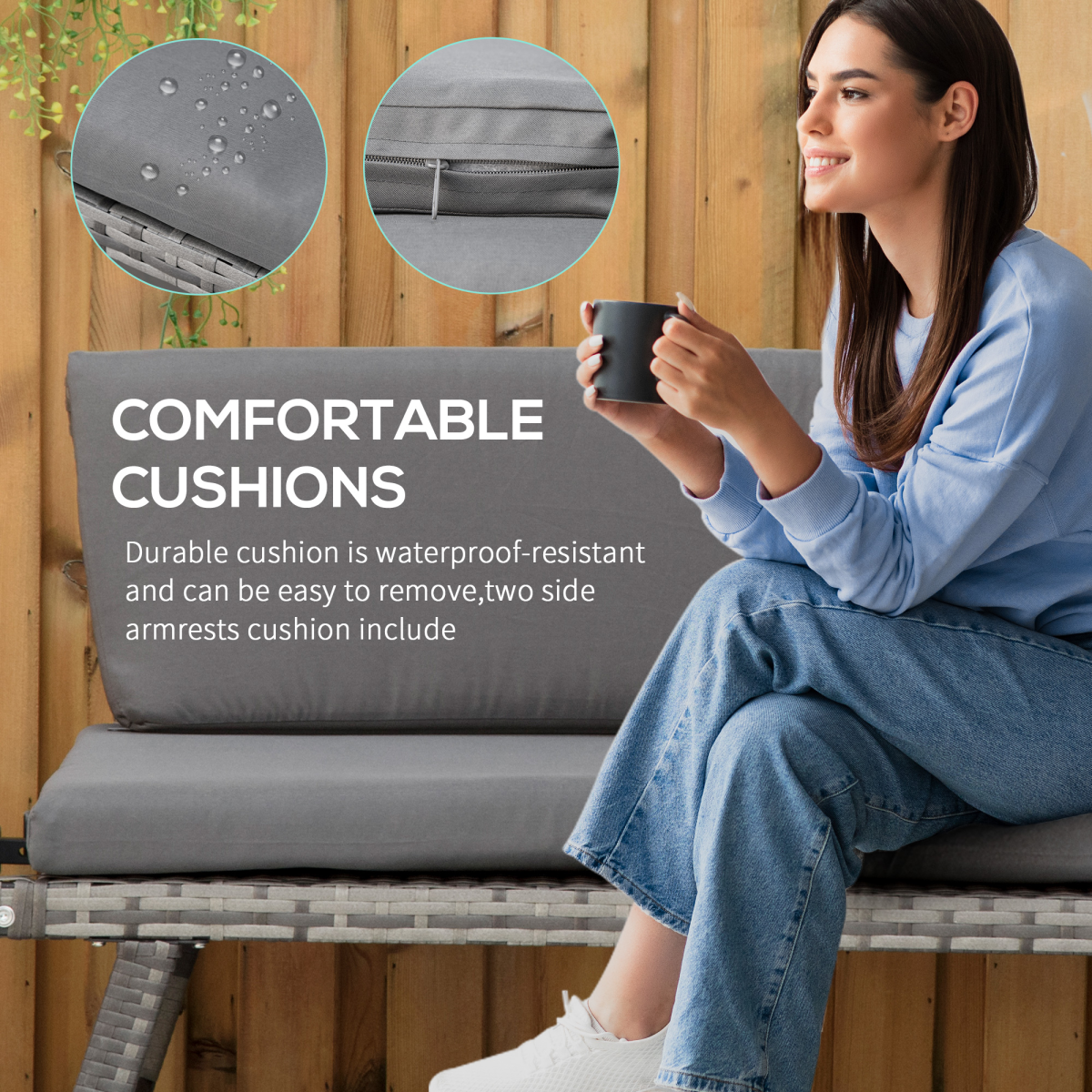 2-in-1 Rattan Folding Daybed Sofa - Grey Cushions Included