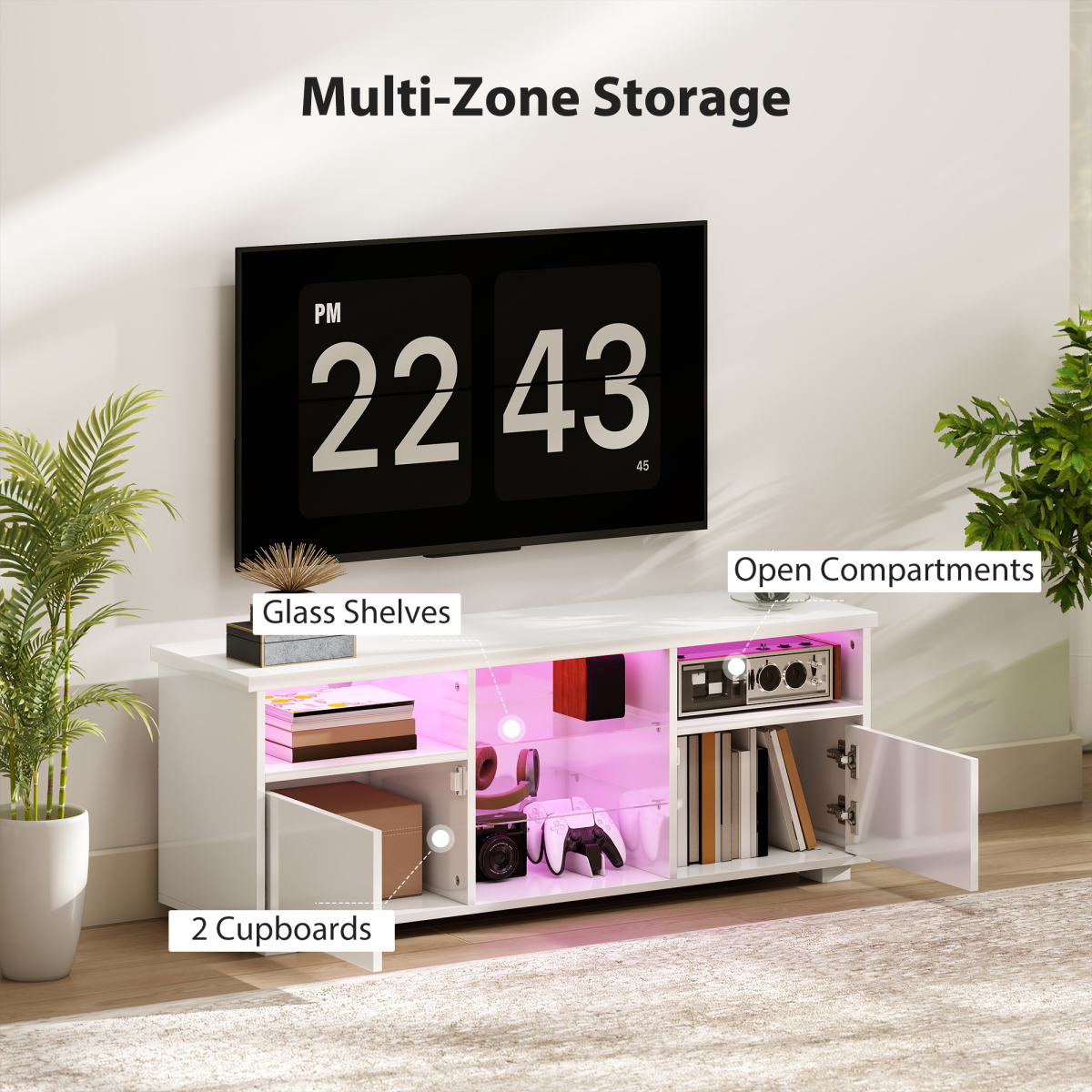 Illuminate Your Space: Glossy LED TV Stand Cabinet in Sleek White