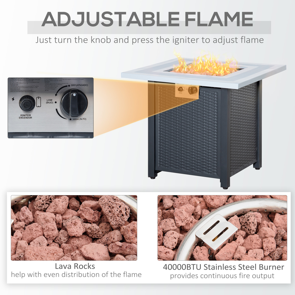 Stylish Square Propane Gas Fire Pit Table – Smokeless Rattan Heater & Lid