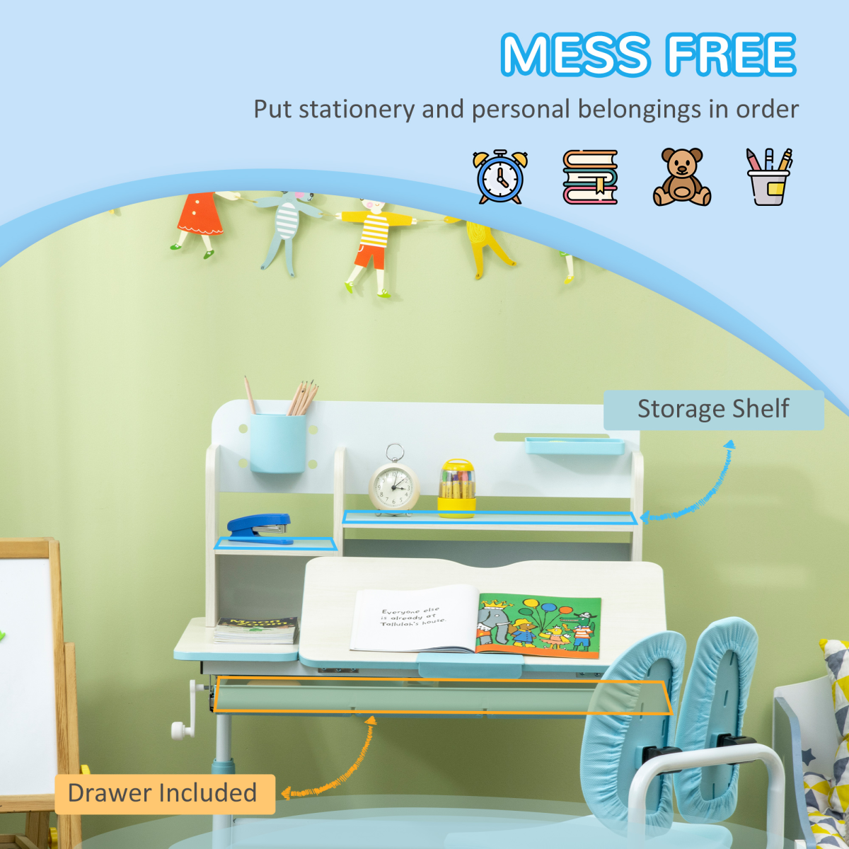 Height-Adjustable Kids Desk & Chair Set for Ages 3-12 - Blue