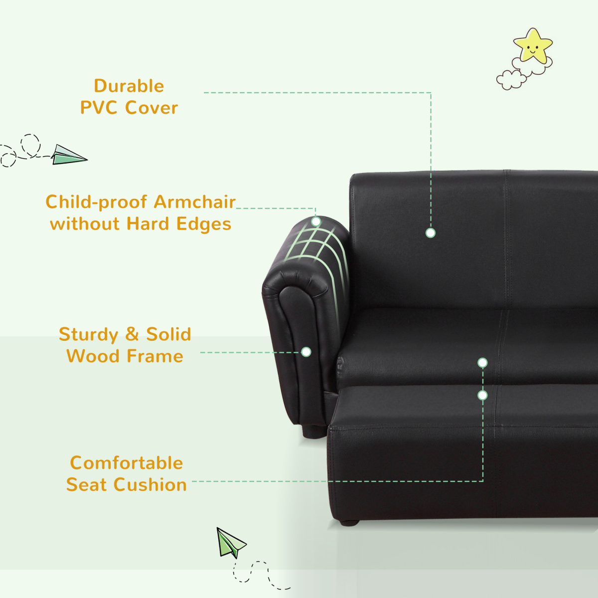 Kids 2-Seater Sofa Set with Armchair & Footstool