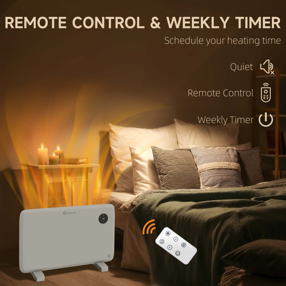 1200W Slim Electric Convector Heater with LED Display & Remote