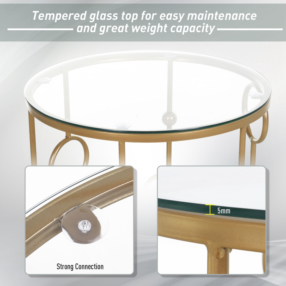 Gold Nesting Coffee Tables (Set of 2) with Tempered Glass Tops
