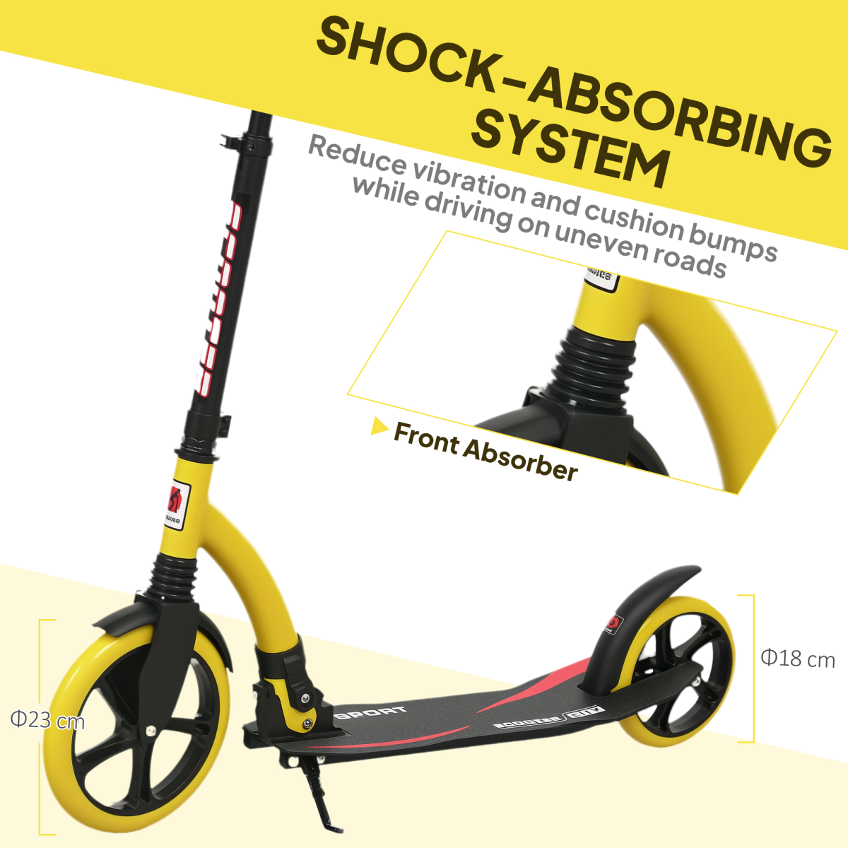 Lightweight Foldable Kick Scooter for Teens & Adults - Smooth Ride in Yellow