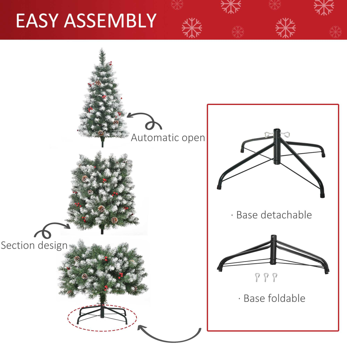 6FT Foldable Artificial Christmas Tree with Berries & Pinecones, Green