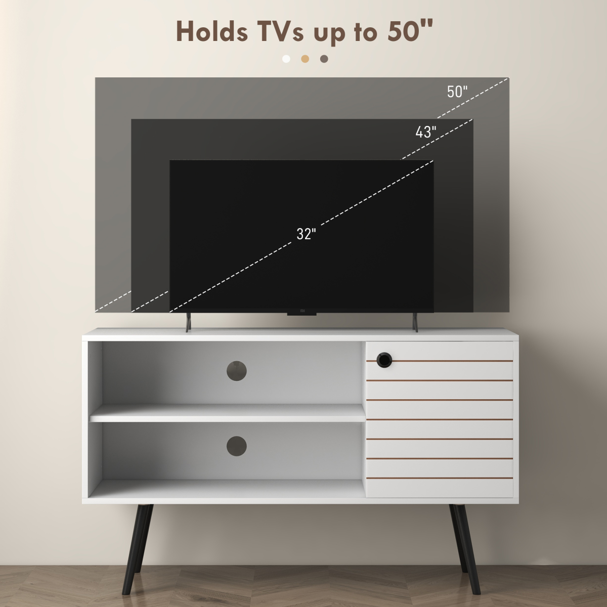 Stylish 50" TV Unit with Storage Shelves & Cable Management - White