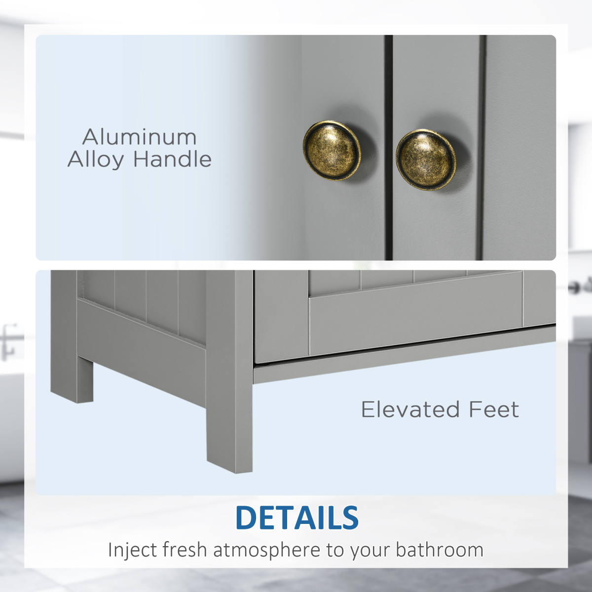 Stylish Grey Bathroom Pedestal Cabinet with U-Cut Storage & Shelves