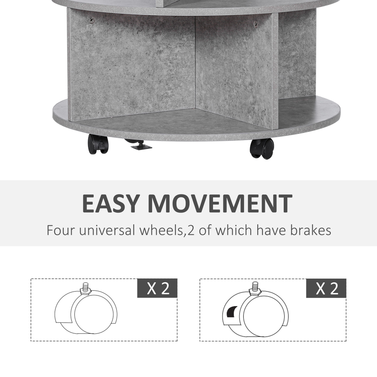 2-Tier Cement Colour Coffee Table 60x39.5 cm with Casters