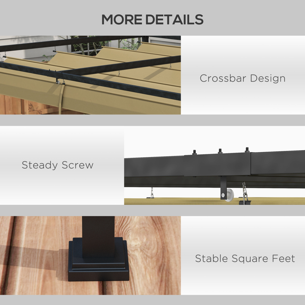 3x2m Metal Pergola Gazebo with Retractable Khaki Canopy