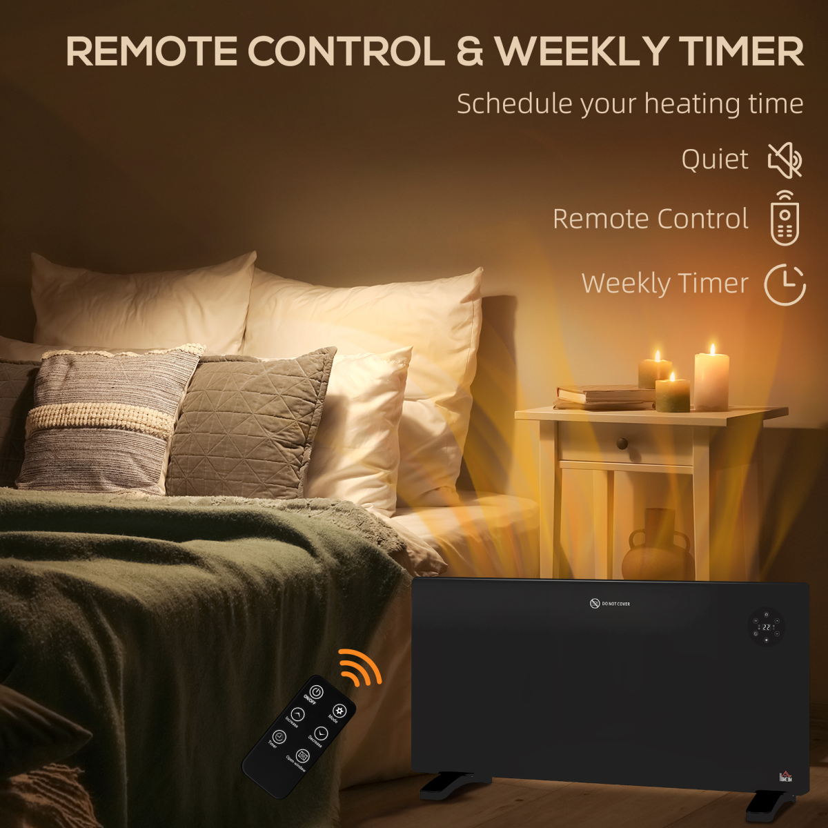 2000W Slim Convector Heater: Quiet, LED Display, Wall-Mountable