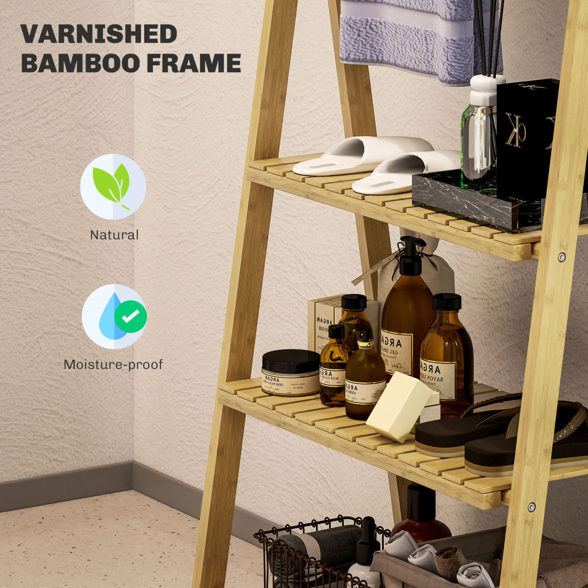 Stylish Bamboo 3-Tier Bathroom Shelf with Towel Bars for Organized Elegance