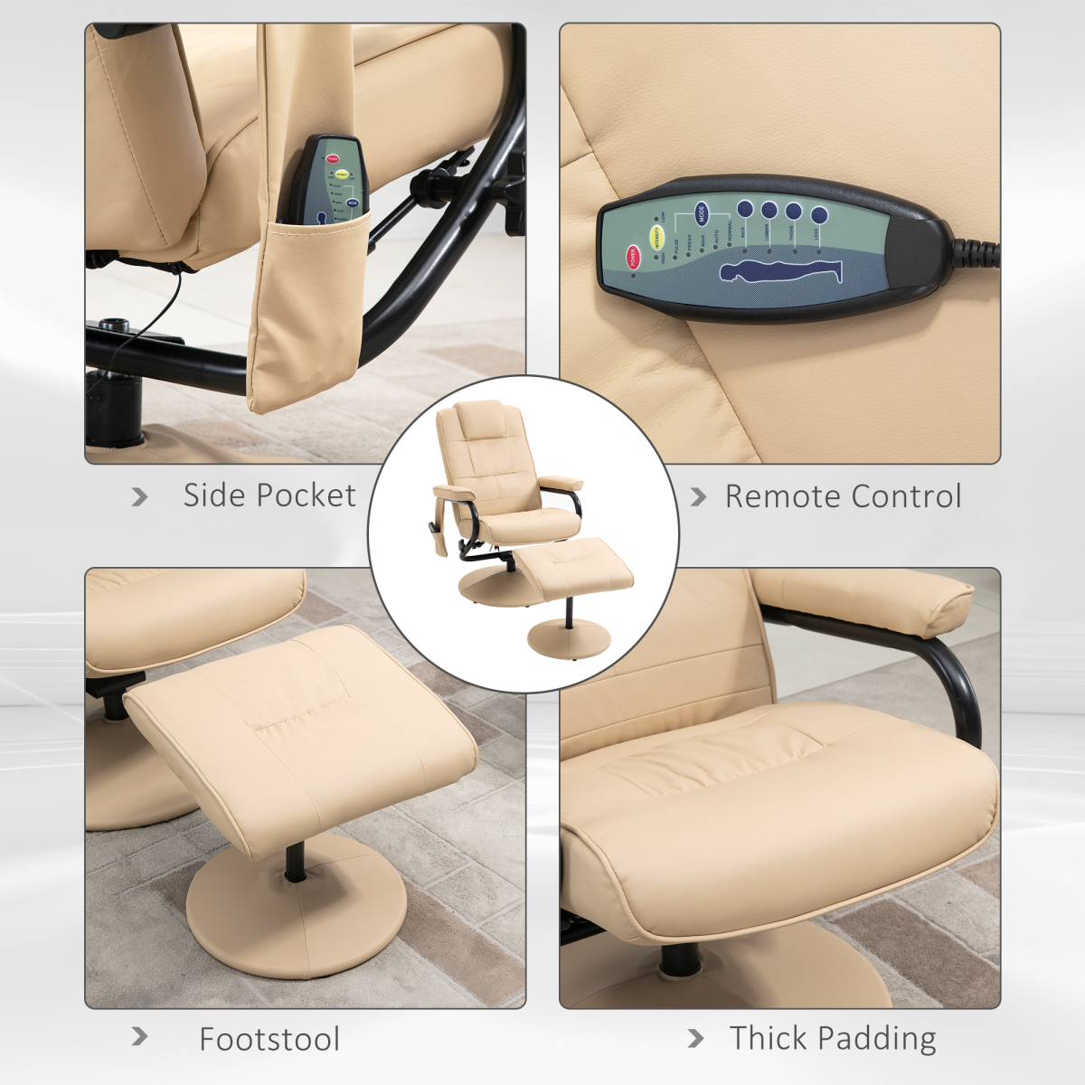 Luxurious Cream Recliner Chair with Massage & Footrest – Ultimate Comfort