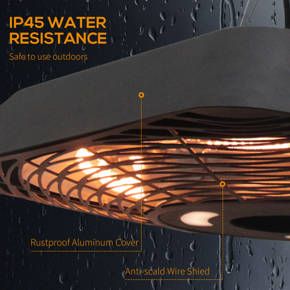 2000W Hanging Ceiling Patio Heater with Remote - Halogen, Aluminium