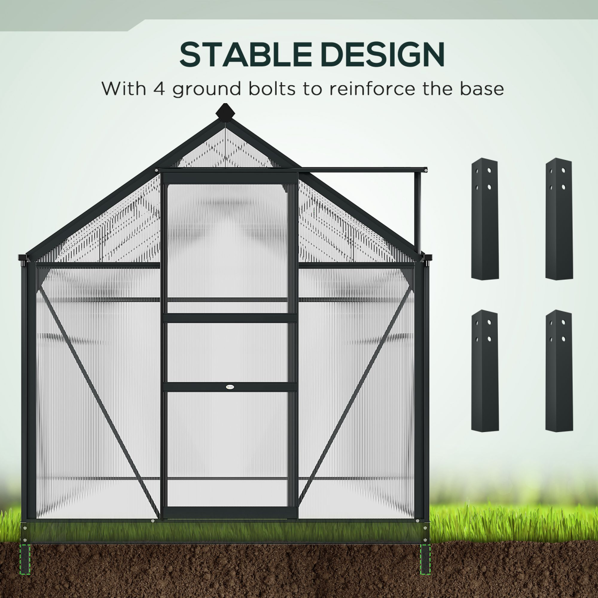 Polycarbonate Walk-In Garden Greenhouse with Aluminium Frame, 6x10 ft