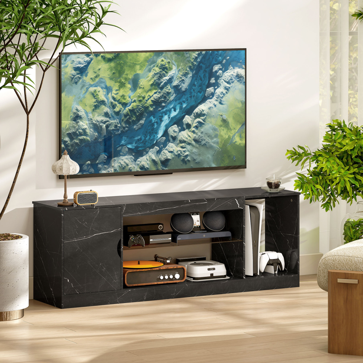 Chic Marble Effect TV Stand for 55" TVs - Stylish & Functional Design