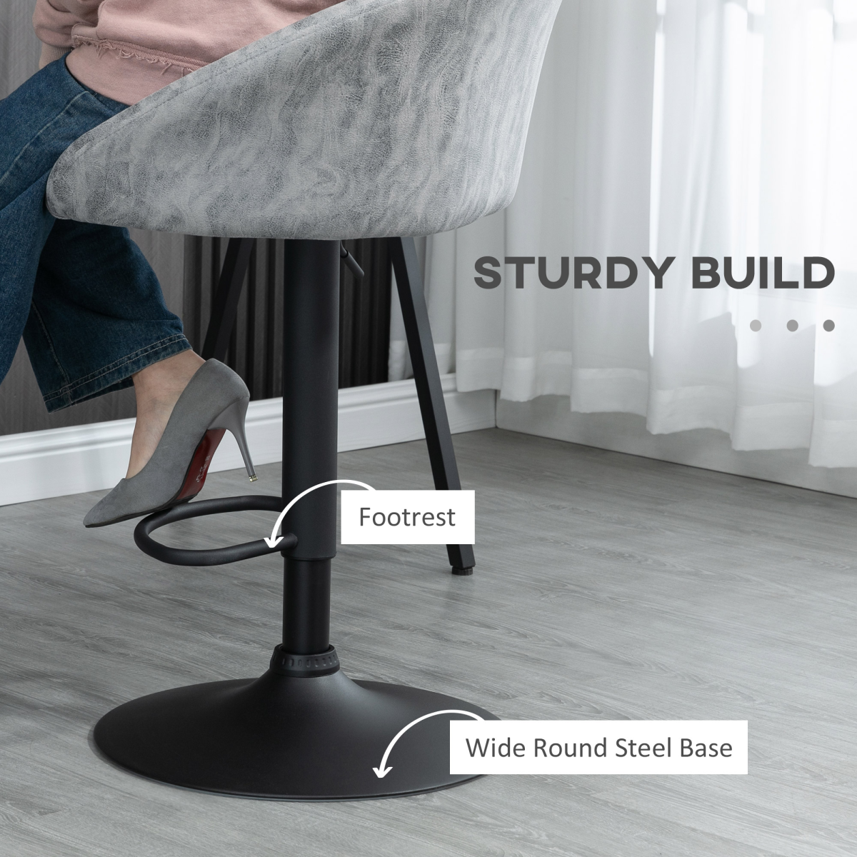 Modern Adjustable Swivel Bar Stools - Set of 2 Stylish Light Grey Chairs