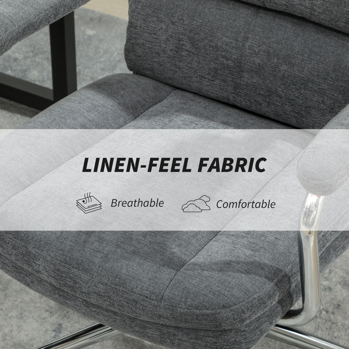 Ergonomic Charcoal Grey Linen Office Desk Chair with Tilt & Supportive Cushion