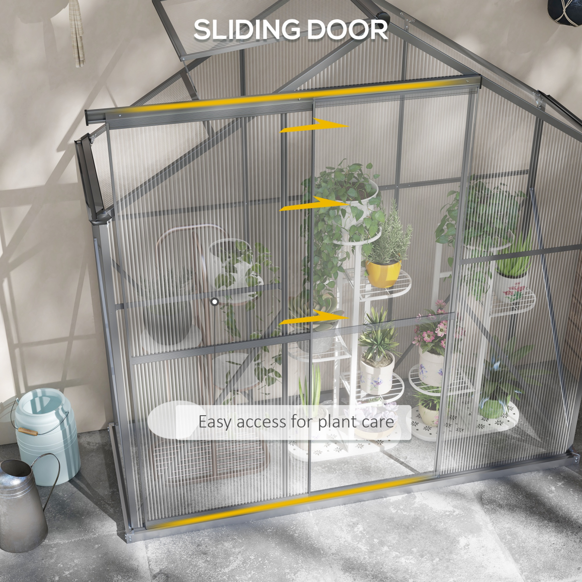 6x2.5ft Polycarbonate Greenhouse - Aluminium Frame, Dark Grey