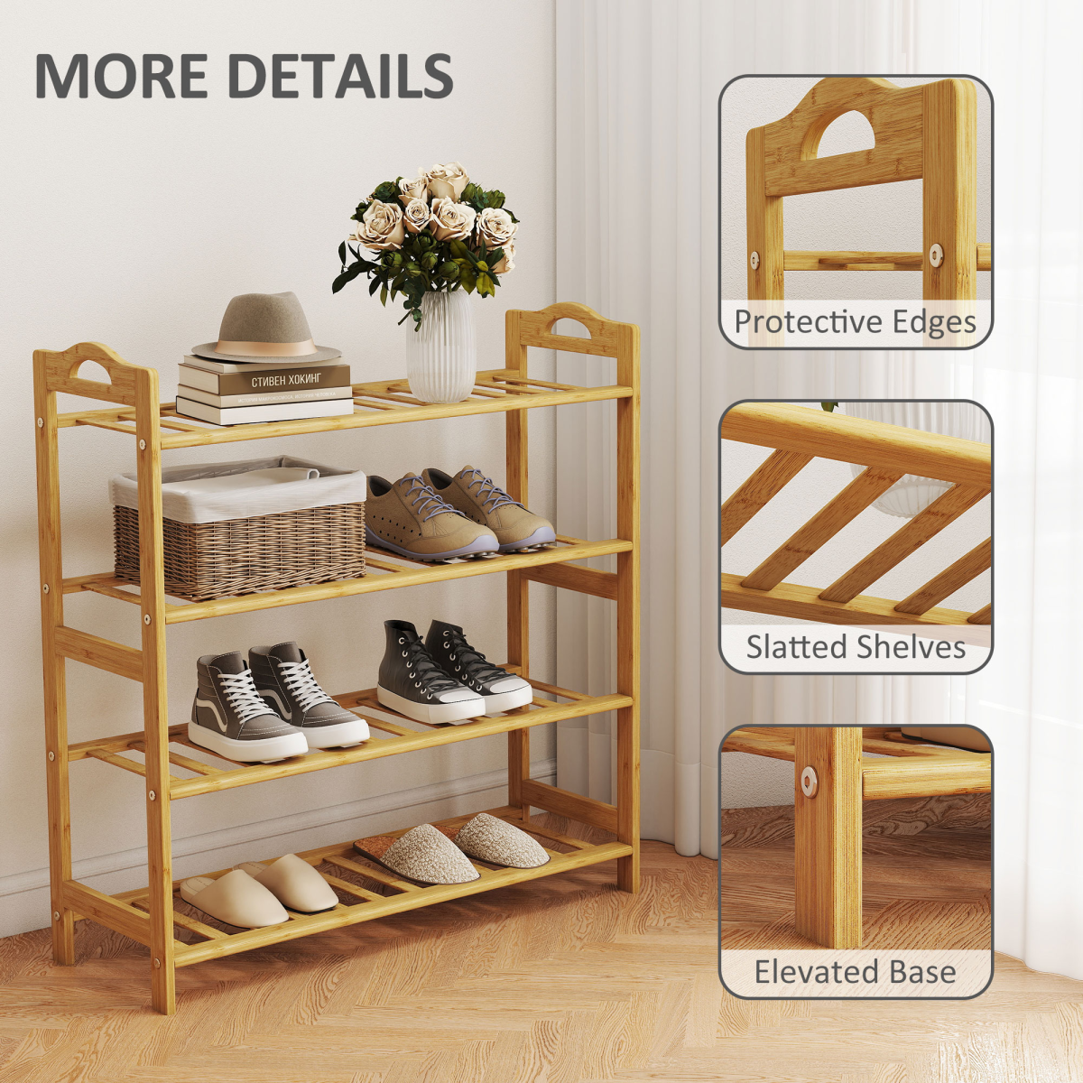 Stylish Bamboo 4-Tier Shoe Rack – Organize with Elegance & Versatility