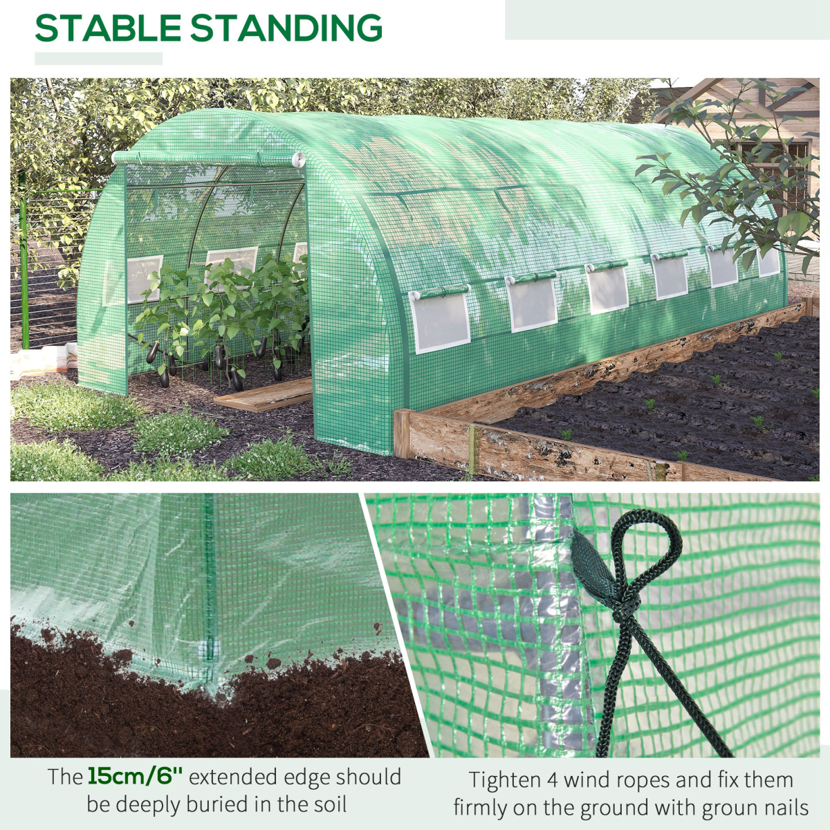 Sturdy 6x3x2m Greenhouse Polytunnel with Galvanised Steel Frame