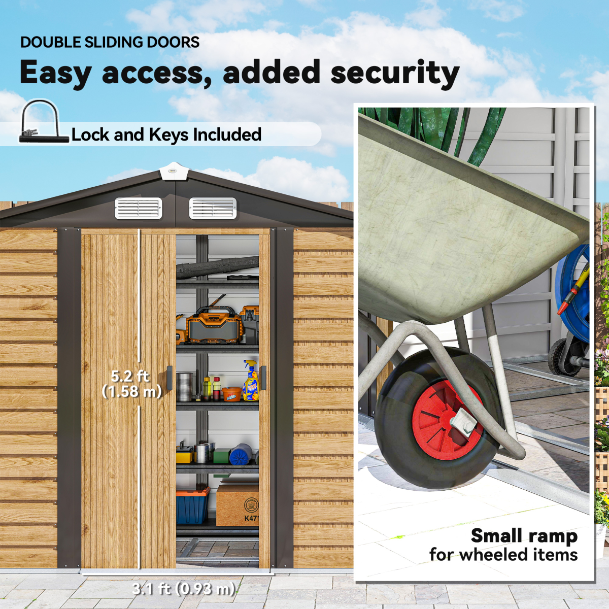 7x4ft Upgraded Metal Shed with Lock - Easy Assembly, Natural